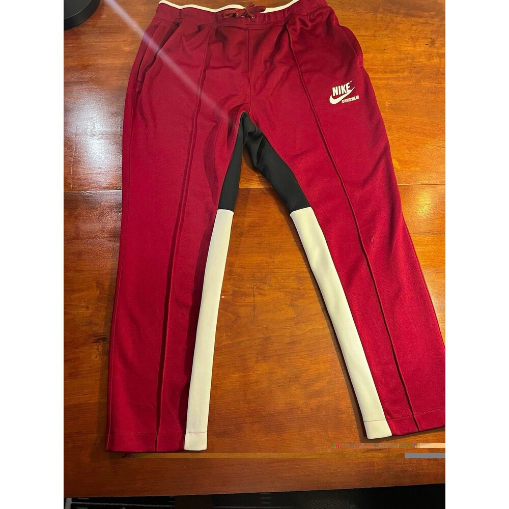 Nike Sportswear Men’s Track Pants XL Burgundy Colorblock Drawstring Pockets